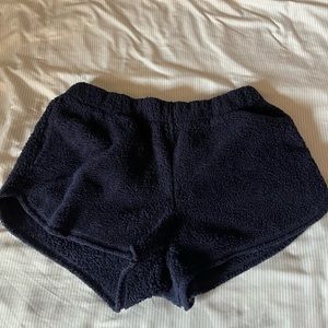 Womens fuzzy navy sleep shorts